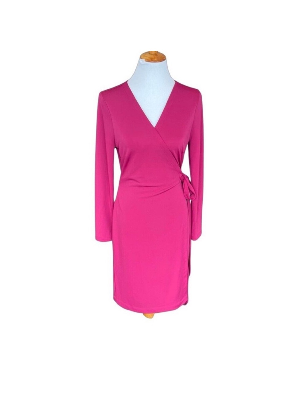 Ann Taylor Hot Pink Wrap-Style Long Sleeve Dress SZ 2